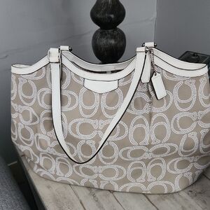 Coach Beige and White Shoulder Bag